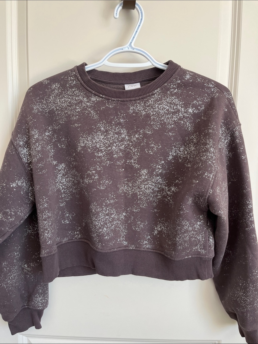 Zara Dusty Mauve Speckled Cropped Sweatshirt Girl’s Size